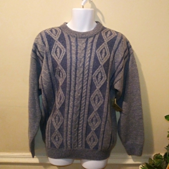 Vintage 90's/Y2K Work Wear Men's 3D Textured Denim Colored Wool Blend Sweater - Picture 8 of 8